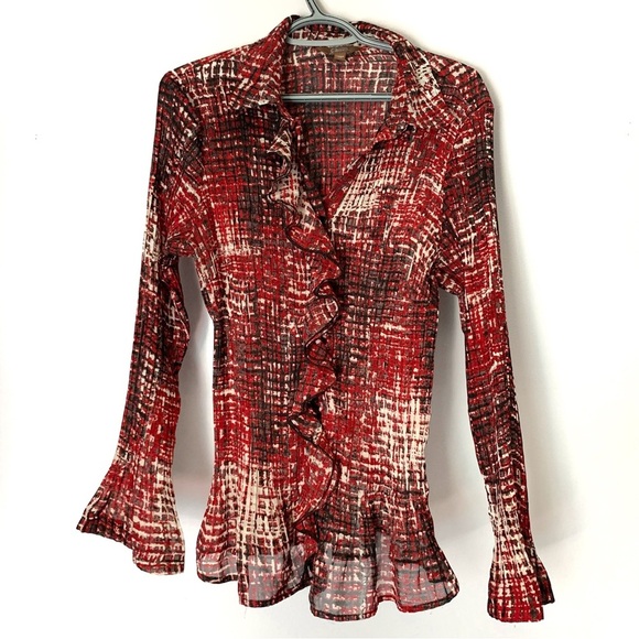 Red Bell Sleeved Ruffled Blouse Size 16W - Picture 1 of 8